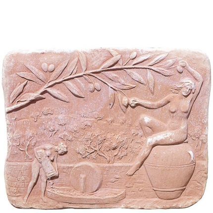 Impruneta Terracotta, Pannello "La Frangitura Delle Olive", Wandbild "Olivenpresse", Dekoration, Relief