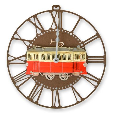 Wanduhr mit Zug aus Metall, A METAL WALL CLOCK WITH TRAM