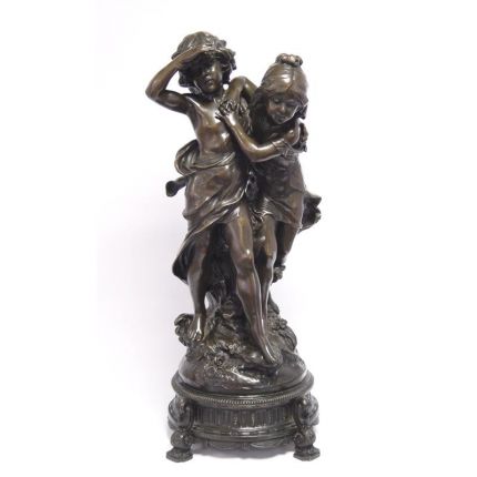 Bronzefigur Junge + Mädchen - H. 58 cm - antike Darstellung