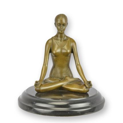Bronzefigur meditierende Frau - H. 13,4 cm - Marmorsockel