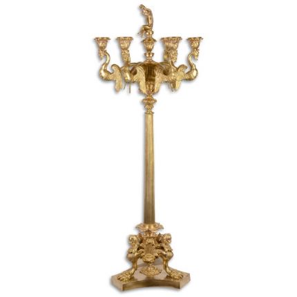 7-flammiger vergoldeter Kerzenhalter aus Bronze, A SEVEN LIGHT GILT BRONZE CANDELABRUM