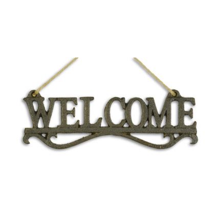 Wandschild "Welcome" - L. 21,2 cm - Gusseisen - mit Verzierung