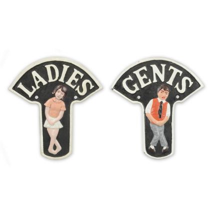 2er-Set Gusseisenschilder für "Damen" und "Herren", A PAIR OF CAST IRON "LADIES & GENTS" TOILET SIGNS