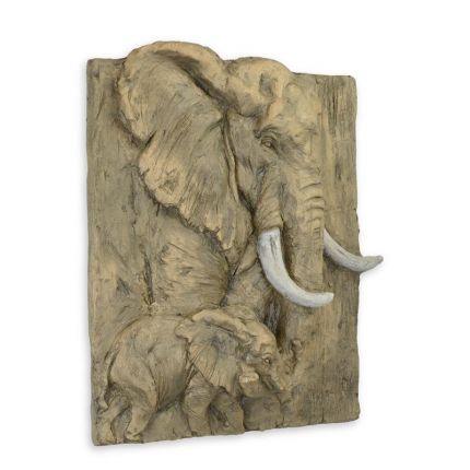 3D-Wandbild Elefanten, A 3D MGO WALL MOUNT PLAQUE OF AN ELEPHANT WITH CALF