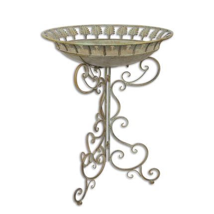 AN IRON BIRD BATH ON STAND