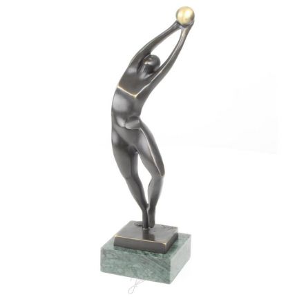 #A MODERNIST BRONZE SCULPTURE OF A FEMALE WITH BALL
