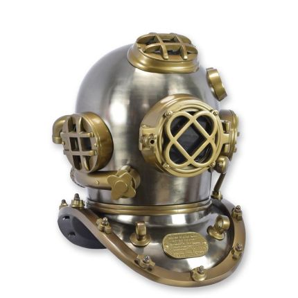 A BRASS AND COPPER DIVING HELMET