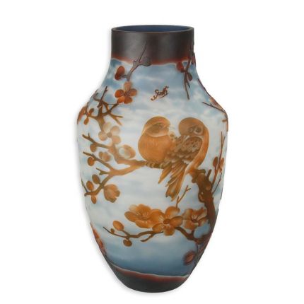 Kameo-Glasvase "Vögel im Baum" - Höhe 39,5 cm