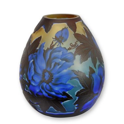 Kameo-Glasvase Pfingstrosendekor - Höhe 23,6 cm