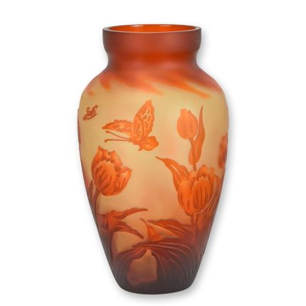 Vase aus Kameoglas - Tulpendekor - Höhe 31 cm
