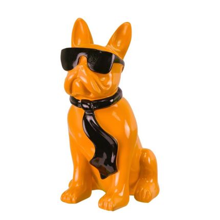 Bulldogge mit Sonnenbrille und Krawatte - orange-schwarz - Höhe 27,6 cm - Polyresin