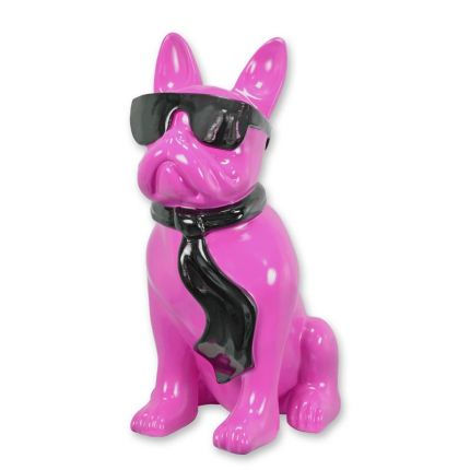 Bulldogge mit Sonnenbrille und Krawatte - pinkfarben - Höhe 59,6 cm - Polyresin