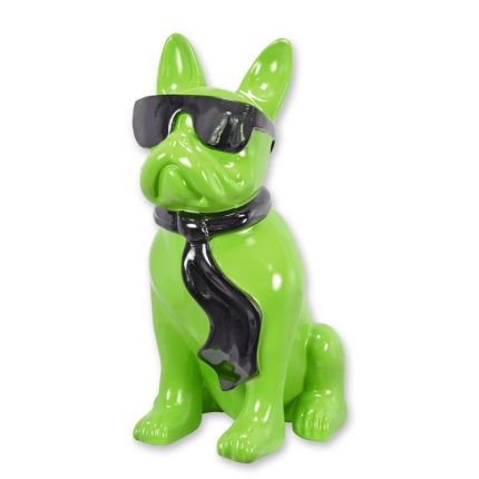 Bulldogge mit Sonnenbrille und Krawatte - grün-schwarz - Höhe 59,6 cm - Polyresin