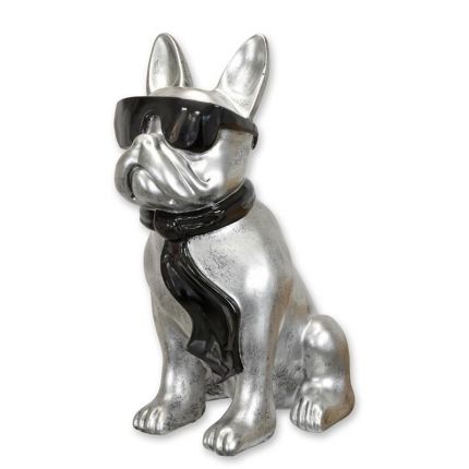 Bulldogge - Höhe 59,6 cm - silber/schwarz -  Polyresinfigur
