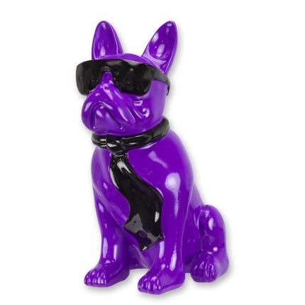 A RESIN BULLDOG WITH SUNGLASSES AND TIE - PURPLE