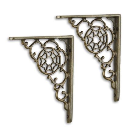 #A PAIR OF CAST IRON WALL BRACKETS - BRASS FINISH