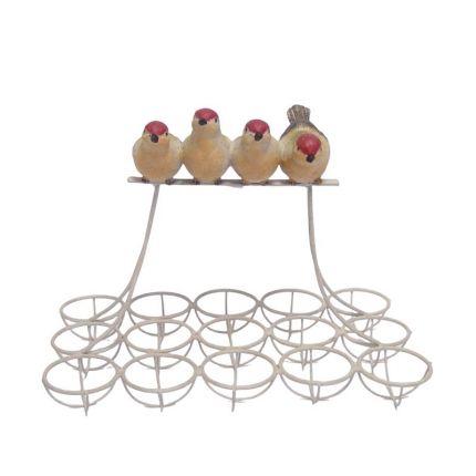 Polyresin-Eierregal mit Vogelfiguren, RESIN BIRDS SITTING ON EGG RACK