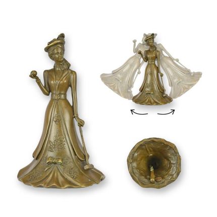 A BRONZE TABLE BELL OF A FEMALE GOLFER