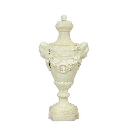 Gusseisenurne, Gusseisenpokal, Pokal, weiß, A CAST IRON ORNAMENTAL GARDEN URN ON STAND