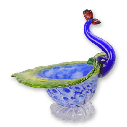 Glasfigur Pfau im Murano-Stil, A MURANO STYLE GLASS PEACOCK BOWL