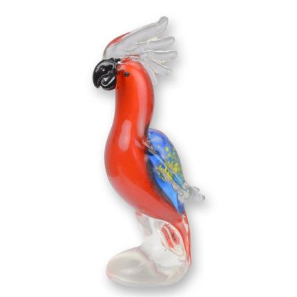 Glasfigur Kakadu, Papageienfigur, Murano-Stil, A MURANO STYLE GLASS FIGURINE OF A COCKATOO