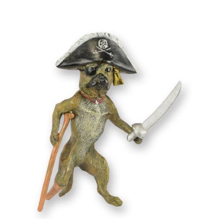 A BRONZE SCULPTURE OF A PUG DOG PIRATE