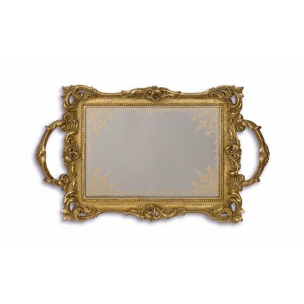 Serviertablett aus Polyresin, A RESIN MIRROR TRAY, ANTIQUE GOLD
