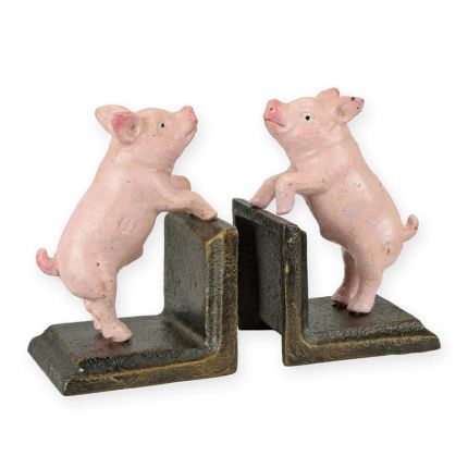 2er-Set Gusseisen-Buchstützen mit Schweinefiguren, A PAIR OF CAST IRON PIG BOOKENDS