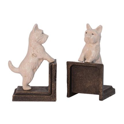2er-Set Gusseisen-Buchstützen mit Hundefiguren, A PAIR OF CAST IRON MALTESE BOOKENDS