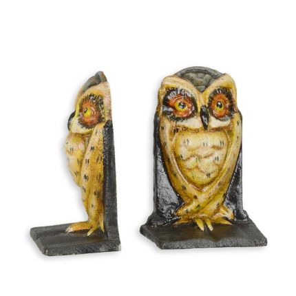 2er-Set Buchstützen mit Eulenfiguren, A PAIR OF CAST IRON OWL BOOK ENDS
