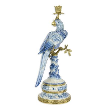 Figürlicher Kerzenhalter aus Porzellan mit Bronzeanteilen, A BRONZE MOUNTED PORCELAIN PARROT CANDLE HOLDER