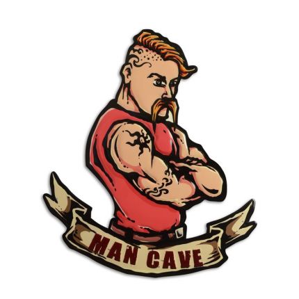 #AN EMBOSSED TIN PLATE - MAN CAVE