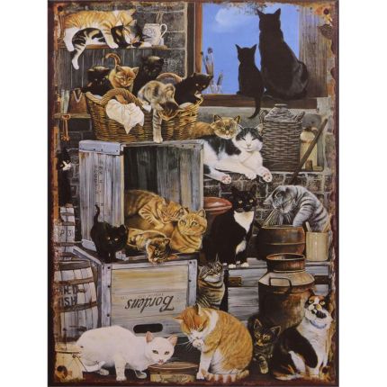 Blechschild - Motiv mit vielen Katzen