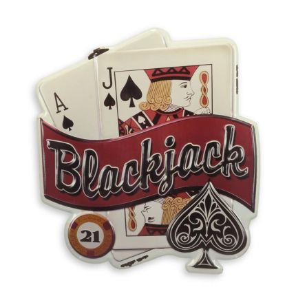 #AN EMBOSSED TIN PLATE - BLACKJACK