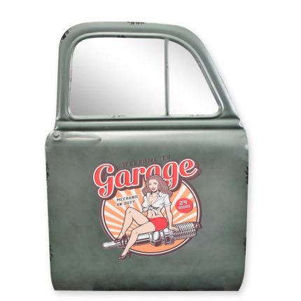 Blechschild mit Spiegel, A TIN CAR DOOR WITH MIRROR - GARAGE