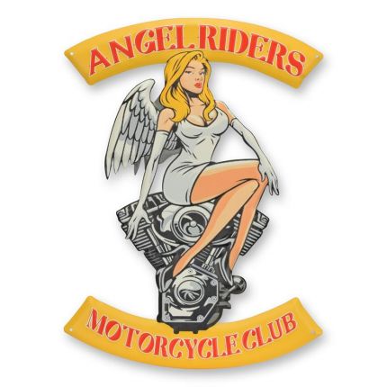 AN EMBOSSED TIN PLATE - ANGEL RIDERS