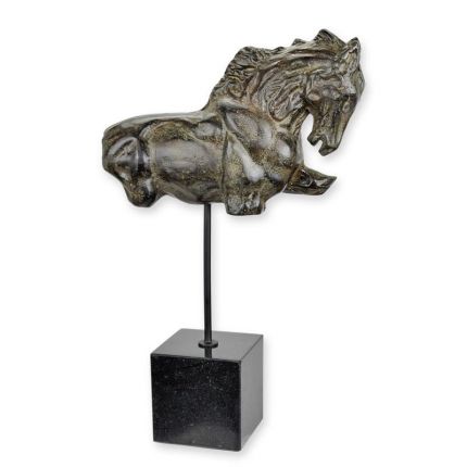 Aluminiumfigur Pferd auf Marmorsockel, Höhe 45,5 cm