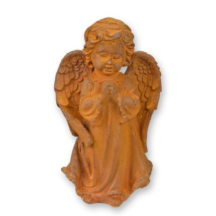 Gusseisenfigur Putte, Engelfigur, rostfarben, A RUSTY CAST IRON FIGURINE OF A PRAYING PUTTO