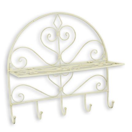 Kleines Wandregal mit Haken, Eisen, weiß, zusammenklappbar, AN WALL MOUNT IRON FOLDABLE SHELF WITH HOOKS, WHITE