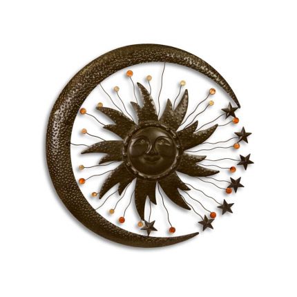 Eisen-Wanddekoration Sonne, Sterne, Mond, AN IRON CELESTIAL WALL PLAQUE