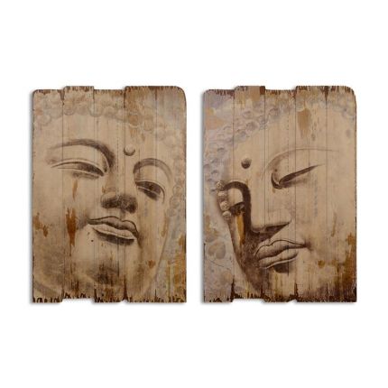 2er-Set Drucke auf Holz - Buddha-Portrait - Höhe 70 cm