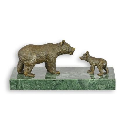 A BRONZE SCULPTURE OF A BEAR WITH CUB
