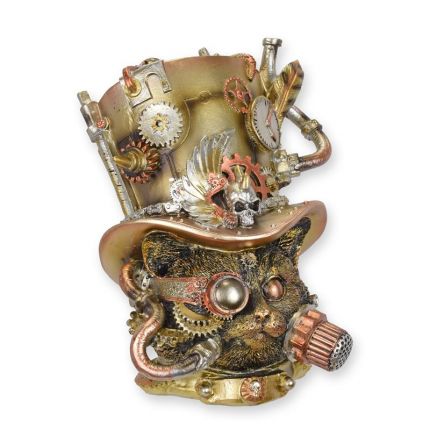 Steampunk-Katzenkopf, Polyresin, A RESIN STEAMPUNK FIGURINE OF A CAT HEAD