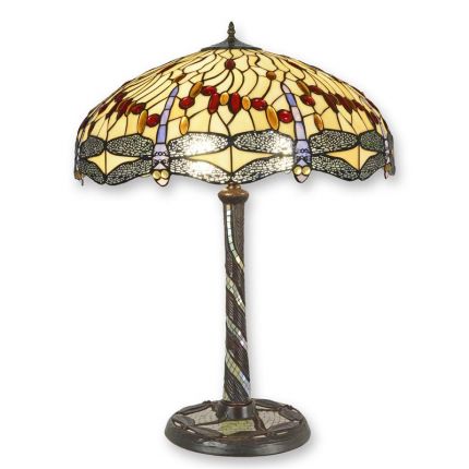 Tiffany-Tischlampe - H. 80 cm - rund - Libellendekor