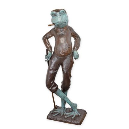 Bronzefigur Golfspieler-Frosch - zweifarbig - Gartenfigur