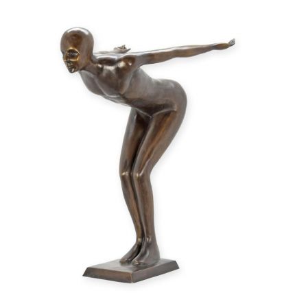 Bronzefigur sportlicher Mann, Männerfigur, A BRONZE SCULPTURE OF A MALE IN DIVING POSITION