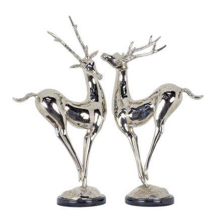 Bronzefigur Paar Hirsche vernickelt, A PAIR OF NICKEL PLATED BRONZE DEER