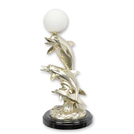 A BRONZE DOLPHIN TABLE LAMP