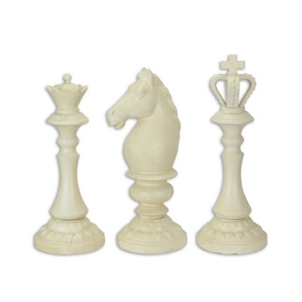 3er-Set Schachfiguren, Gusseisen, antikweiß, A SET OF 3 CAST IRON CHESS PIECES - ANTIQUE WHITE