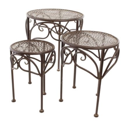 #TWO SETS OF 3 BROWN IRON FLOWER TABLES